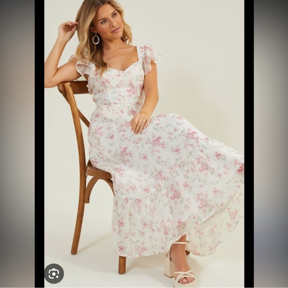 Altar'd State White and Pink Floral Maxi Dress